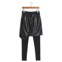 2015秋冬新款百搭不规则松紧腰pu皮裙裤外穿假两件打底裙裤372006