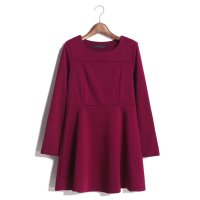 2015秋冬新款秋韩版简约纯色收腰连衣裙百搭打底裙长袖371929