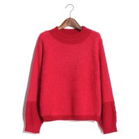 2015秋冬新款韩版宽松显瘦套头毛衣纯色圆领长袖毛针织衫女454057
