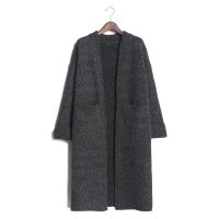 2015秋冬新款韩版简约纯色中长针织衫休闲披肩领开衫厚外套454355