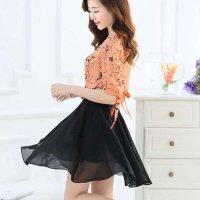 2015春裝韓版新款修身印花兩件套雪紡連衣裙七分袖潮大10-8753