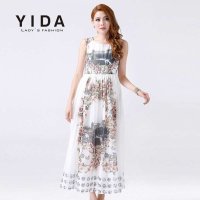 yida 依达 2014夏装新款欧美OL高端品质时尚印花连衣裙夏 度假风及地长裙