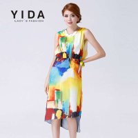 yida 依达 2014夏装新款异域风情时尚印花连衣裙夏 度假风及地长裙