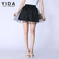 依达 yida 2014夏季新款修身经典黑色纱网时尚蓬蓬裙 女