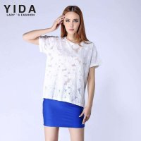 依达 yida 2014夏季新款甜美修身优质款勾花镂空蕾丝T恤 女