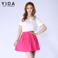 依达 yida 2014夏季新款宽松优质雪纺拼接上衣经典蓝色/白色 T恤