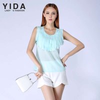 yida 依达 2014夏季新款通勤花瓣袖合体舒适短袖雪纺衬衫 多色可选 女