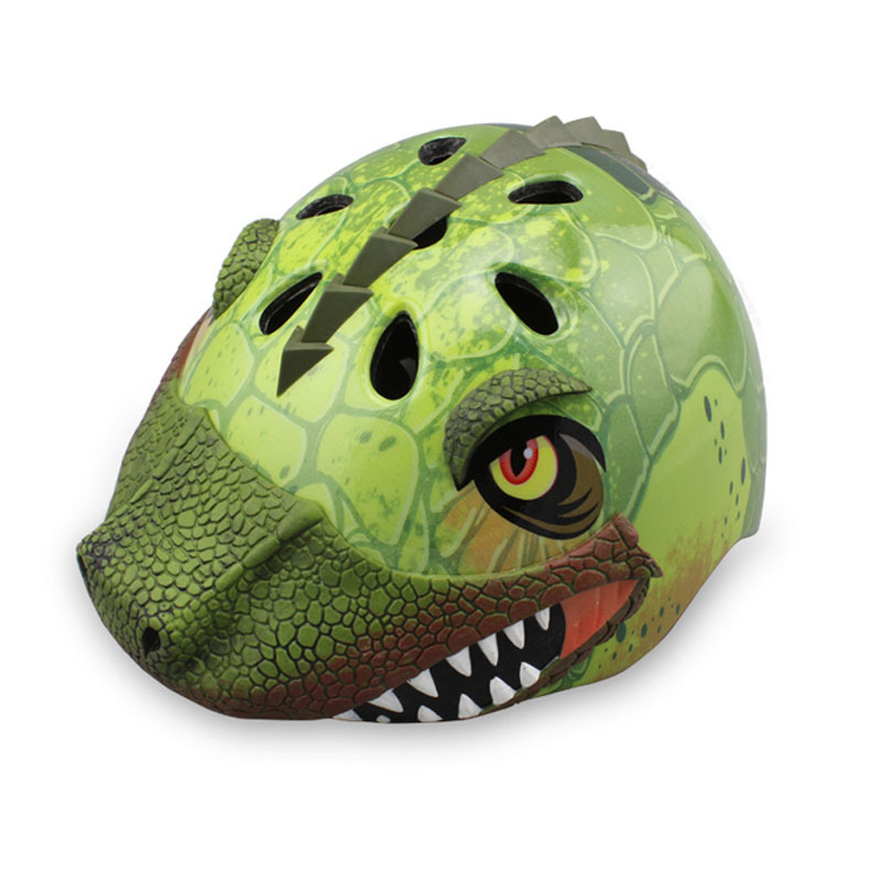 raskullz莱斯狐cp030as儿童头盔3d绿色恐龙儿童安全帽自行车骑行溜冰