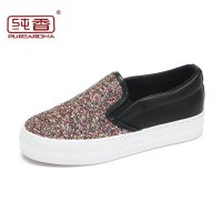 2015秋季一脚蹬帆布鞋女鞋韩版 EXO 厚底松糕套脚懒人鞋亮片休闲鞋乐福鞋