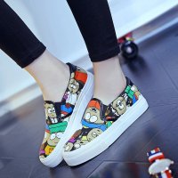2016春季新款韩版帆布鞋女卡通人物学生休闲鞋一脚蹬乐福鞋套脚懒人鞋女球鞋