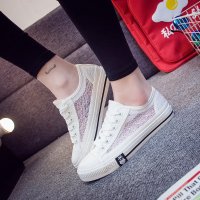 2016夏季新款镂空蕾丝网纱韩版帆布鞋薄底学生鞋凉鞋乐福鞋