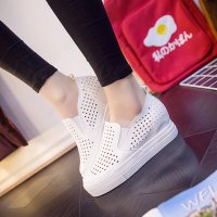 2016夏季镂空PU皮鞋单鞋内增高女鞋洞洞鞋休闲鞋子乐福鞋女韩版 1112