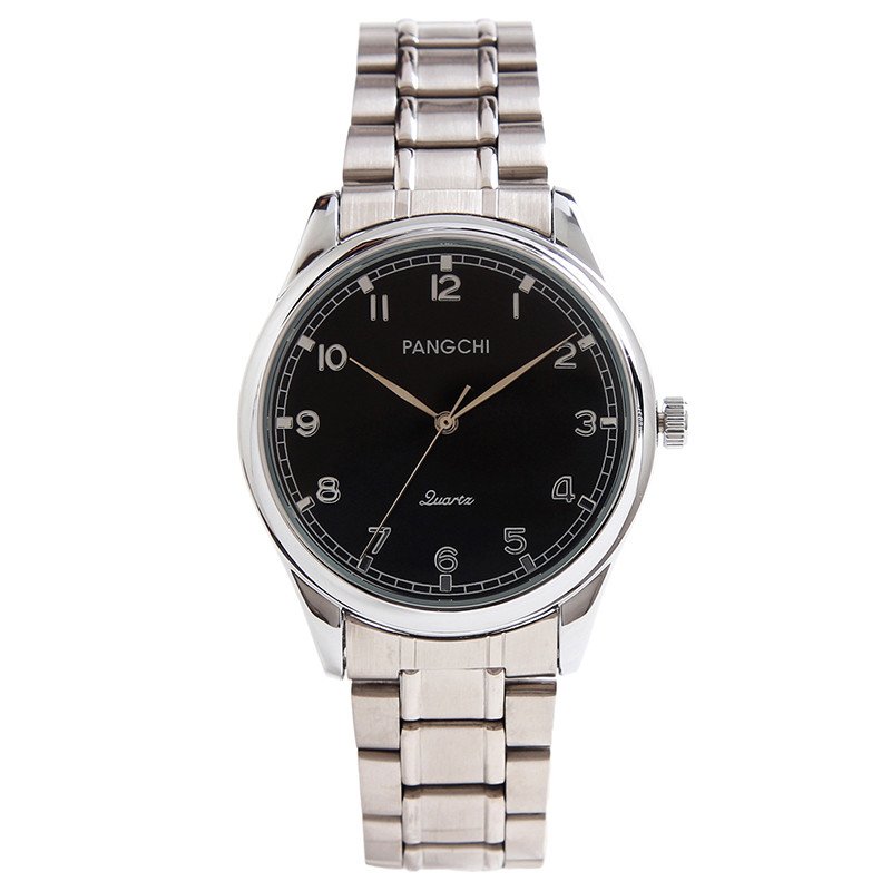 鹏志（PANGCHI）男手表 简洁12数字清晰刻度女表 实用型钢带表 石英手表2246 钢带黑盘(男款)