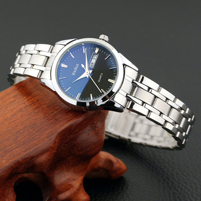 佰镀时badus石英表男士表女士手表国产品牌独特蓝色表盘双日历显示多