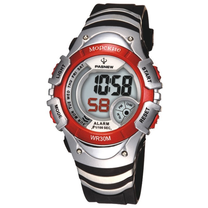 百圣牛(pasnew)30m防水青少年运动电子表 学生表 多功能防水表 银红