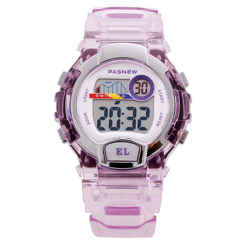 百圣牛(PASNEW)手表 多功能果冻运动表 男女儿童学生30米生活防水电子表 女170G 紫色