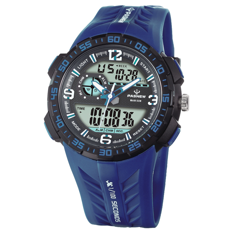 百圣牛pasnew电子表系列男士多功能50米防水表夜光秒表计时游泳表运动