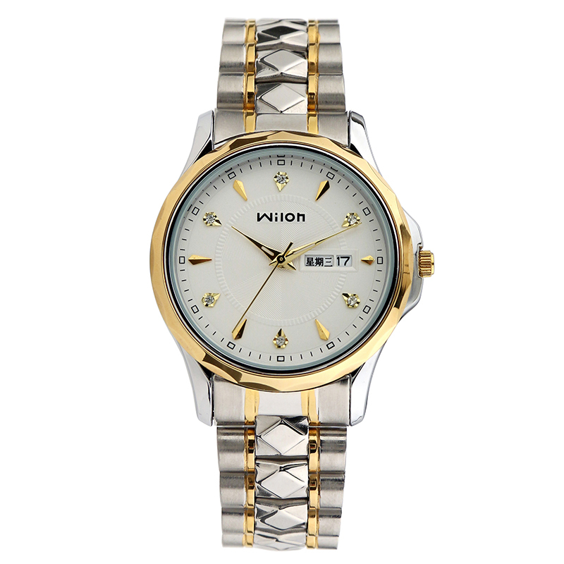 威龙chinowilon手表经典双日历男表石英表男休闲情侣表时尚水钻女士表