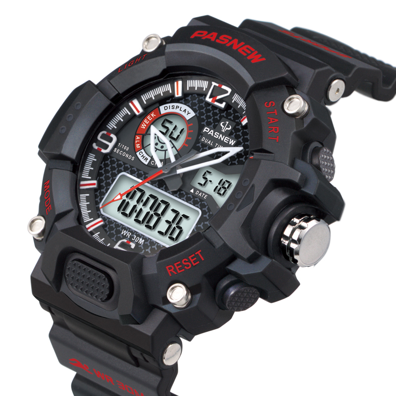 百圣牛pasnew新款大表盘运动男表多功能电子表男30m生活防水计时手表