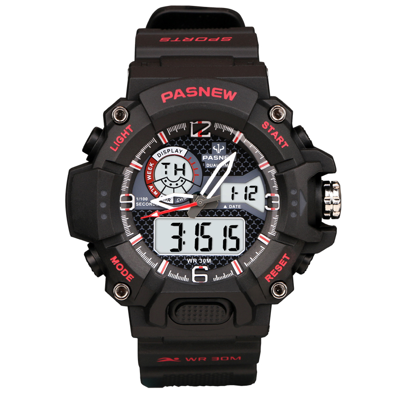 百圣牛pasnew新款大表盘运动男表多功能电子表男30m生活防水计时手表