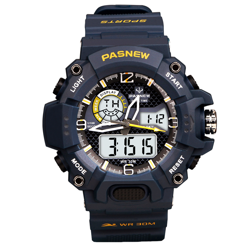 百圣牛pasnew新款大表盘运动男表多功能电子表男30m生活防水计时手表