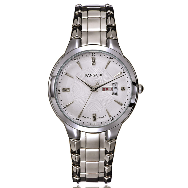 鹏志pangchi手表石英表男个性双日历商务男士手表休闲情侣表水钻石英