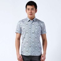才子男装（TRIES）短袖衬衫 男士夏季新款菱形波点格子修身短袖休闲衬衫