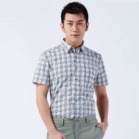 才子男装（TRIES）短袖衬衫 男士夏季新款灰色格子纹休闲短袖衬衫