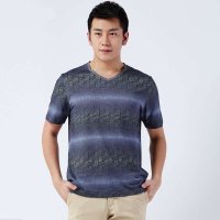 才子男装（TRIES）2014夏季新款细格纹交替时尚休闲短袖T恤