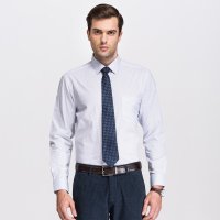 才子男装（TRIES） 正装长袖衬衫 男士商务经典款八字领小圆点长袖正装衬衫