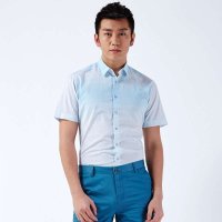 才子男装（TRIES）短袖衬衫 男士夏季新款 休闲衬衫方领渐变时尚衬衫