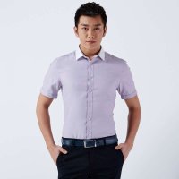 才子男装（TRIES）短袖衬衫 男士夏季新款条纹撞色领商务正装短袖衬衫