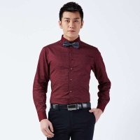 才子男装（TRIES）长袖衬衫 男士商务正装纯棉圆点长袖衬衫
