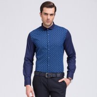 才子男装（TRIES）长袖休闲衬衫 男士秋季新款红蓝两色 时尚圆点修身长袖衬衫