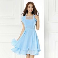 路慕 2014夏装新款 网纱镂空荷叶袖雪纺连衣裙