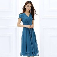 路慕2014夏装新款女装短袖ol中长款雪纺连衣裙中年大码长裙大摆裙