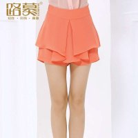 路慕 2014夏装新款 时尚百搭潮流雪纺裙裤 多层次雪纺短裤 热裤