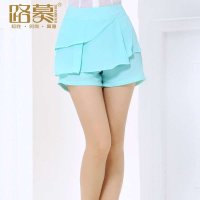 路慕 2014夏装新款 双层荷叶边时尚百搭裙裤 夏装必备百搭短裤