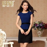 路慕 2014装夏装新款 OL 收腰显瘦雪纺短袖连衣裙