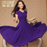 路慕 2014夏装新款 收腰显瘦 超大裙摆 雪纺连衣裙 雪纺裙