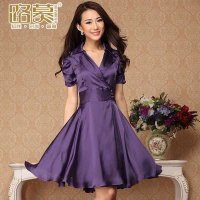 路慕 2014夏装新款 OL通勤 大裙摆连衣裙 短袖大摆连衣裙