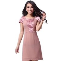 路慕 2014夏装新款 拼接撞色 粉色靓丽 时尚气质 短袖连衣裙