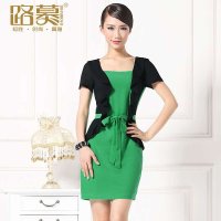 路慕 2014夏装新款 OL通勤 包臀 收腰显瘦 超气质短袖连衣裙
