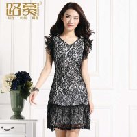 路慕 2014夏装新款 超气质 收腰显瘦 蕾丝镂空连衣裙