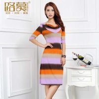 路慕 2014秋装新款 OL时尚修身显瘦垂浪领五分袖连衣裙