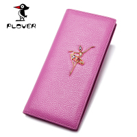 Plover新款长款真皮钱包 甜美淑女头层牛皮镶钻石钱夹女票夹