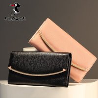 Plover2016新款女式3折长款钱包 真皮头层牛皮横款多卡位手拿钱包