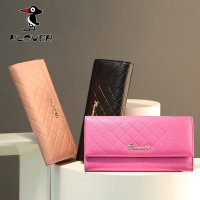 Plover女钱包 头层牛皮3折长款真皮欧美时尚新横款搭扣手拿钱包