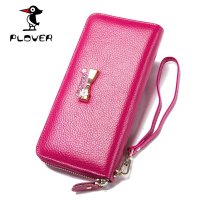 Plover头层真皮手包淑女蝴蝶结可爱手挽包长款钱包糖果色手抓包潮