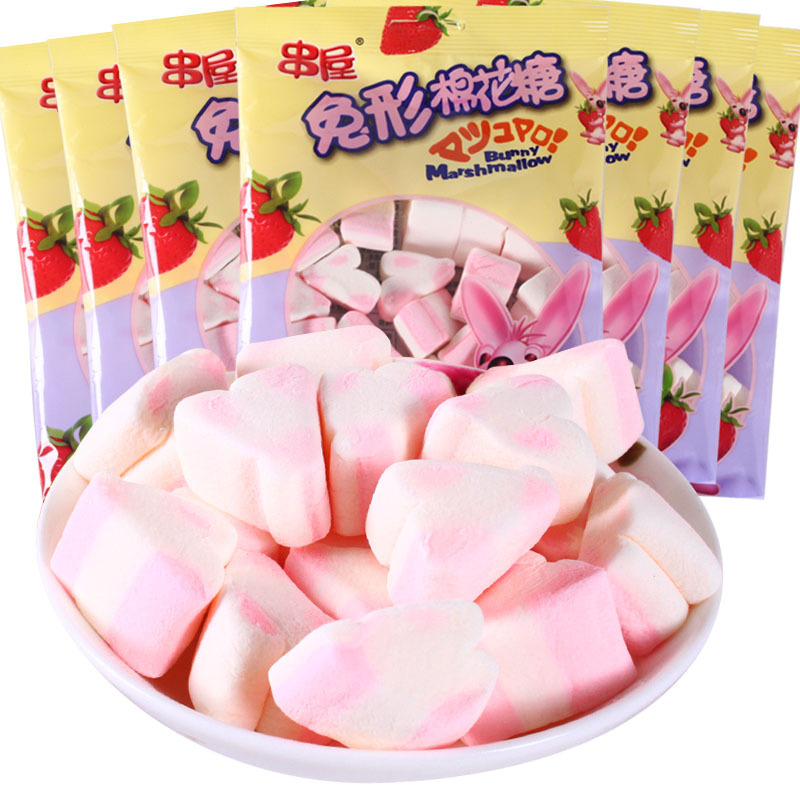 伊高森和园棉花糖开心仔兔兔35gx20小袋装串屋兔形棉花糖儿童糖果